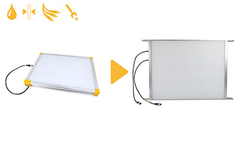 Effi-BL Custom - Backlight étanche aux bords fins possédant 2 connecteurs. Utilisable pour des applications de vision industrielle et de contrôle qualité