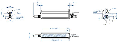 Diagram detailing the various components and their dimensions of an EFFI-Line3 Power used for machine vision and quality control.