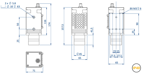 Diagrama que muestra los distintos componentes y sus dimensiones de un EFFI-Ring utilizado para visión artificial y control de calidad.