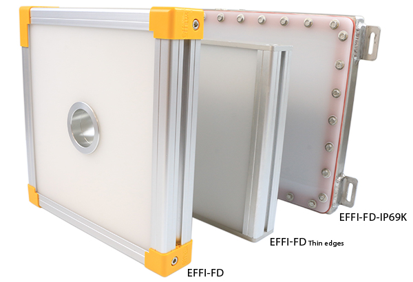 Darstellung der verschiedenen Domleuchten der EFFILUX-Reihe, der EFFI-FD, der EFFI-FD mit schmalem Rand und der EFFI-FD-IP69K, um Ihren unterschiedlichen Bedürfnissen gerecht zu werden.