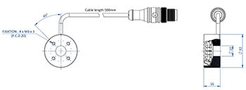 Diagramm mit den Abmessungen der Komponenten eines Effi-RLSW-00-30 für die Bildverarbeitung und Qualitätskontrolle.