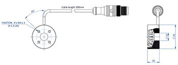 Schéma représentant les dimensions des composants d'un Effi-RLSW-00-30 pour la vision industrielle et le contrôle qualité.