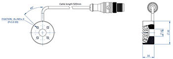 Diagramm mit den Abmessungen der Komponenten eines Effi-RLSW-00-40 für die Bildverarbeitung und Qualitätskontrolle.