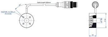 Diagrama que muestra las dimensiones de los componentes de un Effi-RLSW-00-40 para visión de máquina y control de calidad.