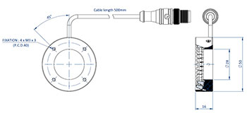 Diagramm mit den Abmessungen der Komponenten eines Effi-RLSW-00-50 für die Bildverarbeitung und Qualitätskontrolle.