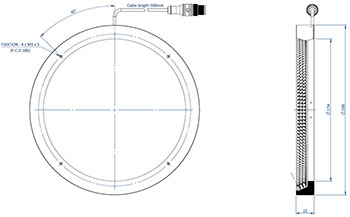 Schéma représentant les dimensions des composants d'un Effi-RLSW-00-175 pour la vision industrielle et le contrôle qualité.