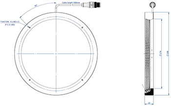 Diagram showing the dimensions of the components of an Effi-RLSW-00-175 for machine vision and quality control.