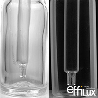 Difference between two shots of a glass vial. One with zebra technology and the other without