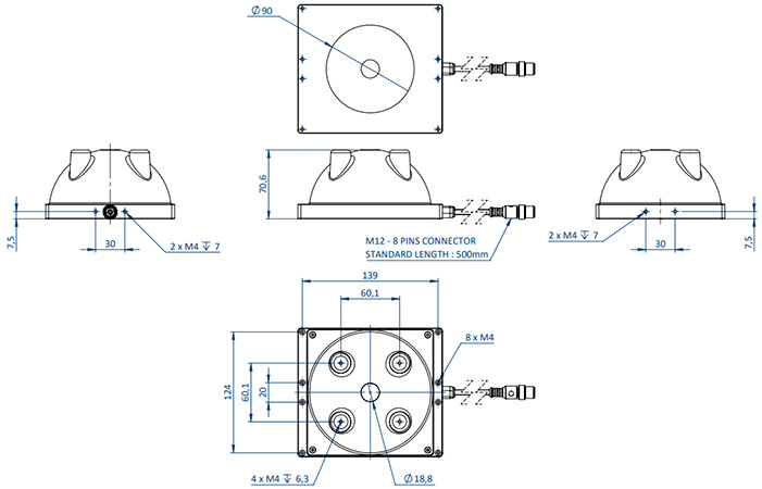 Generic drawing of the EFFI-SDOME, so that customers can have the dimensions of the complete product