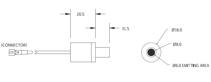 Schéma représentant les dimensions de l'EFFI-HBFS-00-08-1-Z-5V