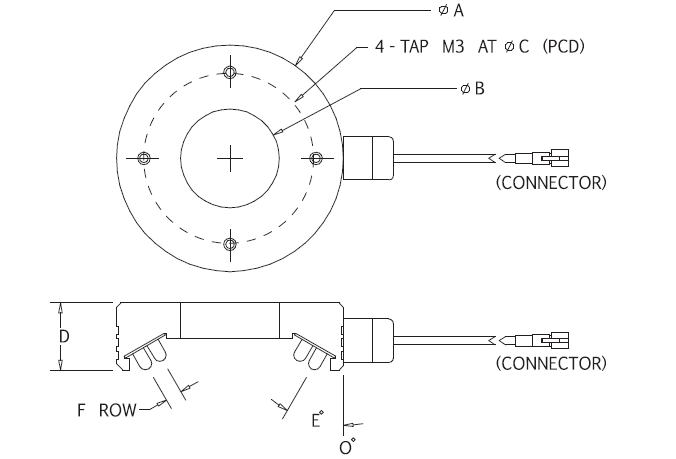 Schéma représentant les dimensions des composants d'un Effi-LSW pour la vision industrielle et le contrôle qualité.