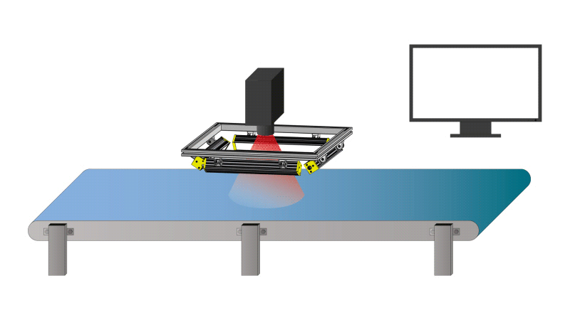 Animation permettant d'observer le fonctionnement d'une application de l'Effi-Square | Utilisation en Stéréo photométrique - Utilisé pour la vision industrielle et le contrôle qualité.