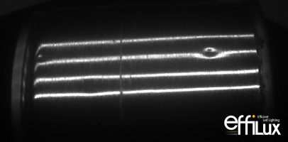 Bobina con un impacto detectado con una máscara de cebra que no pasa al control de calidad